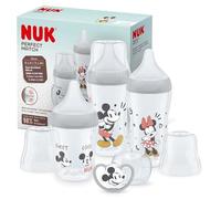 NUK Perfect Match Set de biberones | +0-6 meses | Se adapta al bebé como el pecho de mama | 3 biberones anticólico y chupete Space | Mickey Mouse de Disney | 4 uds.