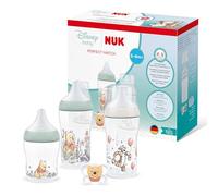 NUK Perfect Match Set de Biberones y Chupete | 0-6 Meses | 3 Biberones Anticólicos (150 ml, 260 ml), 1 Chupete Perfect Match Air | Disney Winnie the Pooh | Pack de 4