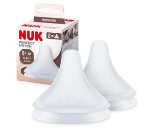 NUK Perfect Match Tetinas recién nacido para biberón | +0 meses | Se adapta al bebé como el pecho de mama | Ventilación anticólico | Tetina de silicona pequeña para biberones | 2 uds.