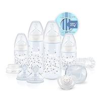 NUK Perfect Start First Choice+ Baby Bottles Set, 0-18 Months, 4 Temperature Control Bottles, Dummy, Bottle Brush & More, BPA-Free, 10 Count, White
