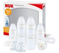 NUK Perfect Start First Choice+ set de biberones | 0-6 meses | 4 biberones anticólicos, 1 chupete, 1 cepillo para biberones y más | Sin BPA | 10 unidades