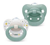 NUK Signature chupete | 0-6 meses | Calma al 95% de los bebés | Chupetes de silicona sin BPA en forma de corazón | Incluye funda | Estrellas verdes | 2 unidades
