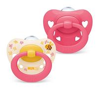 NUK Signature chupete | 18-36 meses | Calma al 95% de los bebés | Chupetes de silicona sin BPA en forma de corazón | Incluye funda | Corazones rosas | 2 unidades