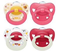 NUK Signature Day & Night chupete | 6-18 meses | Calma al 95 % de los bebés | Chupetes de silicona sin BPA en forma de corazón | Brilla en la oscuridad | Corazones | 4 unidades