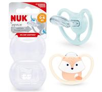 NUK Space Baby Chupete, 0-6 meses, chupete con ventilación adicional para pieles sensibles y pieles sensibles, silicona sin BPA, zorro, 2 unidades