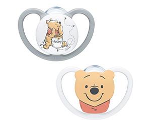 NUK Space Baby Chupete, 0-6 meses, chupetes con ventilación adicional para pieles sensibles, silicona sin BPA, Disney Winnie the Pooh, 2 unidades