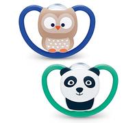 NUK Space chupete | 18-36 meses | Chupetes con ventilación adicional para pieles sensibles | Silicona sin BPA | Búho/panda | 2 unidades