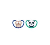 NUK Space - Chupetes para bebé (6 a 18 meses), diseño de chupetes con aberturas extra anchas para pieles sensibles, silicona libre de BPA, león, juego de 2 unidades