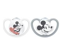 NUK Tetina Space | 6-18 meses | Chupetes con ventilación extra ancha | Silicona libre de BPA | Disney Mickey Mouse, gris y blanco | 2 unidades