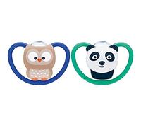 NUK Space - Chupetes para bebé (18-36 meses), diseño de chupetes con aberturas extra anchas para pieles sensibles, silicona libre de BPA, león, juego de 2 unidades