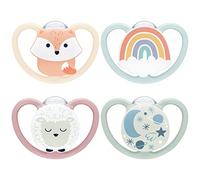 NUK Space Day & Night chupete | 0-6 meses | Chupetes que brillan en la oscuridad con ventilación adicional para pieles sensibles | Silicona sin BPA | Lobo y oveja | 4 unidades