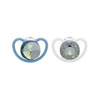 Nuk Space Night Chupete Silicona 0-6M Azul Gris 2uds