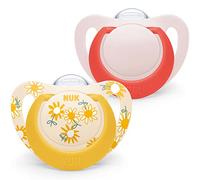 NUK Star chupete | 6-18 meses | Calma al 99% de los bebés | Chupetes de silicona sin BPA | Amarillo | Incluye funda | 2 unidades