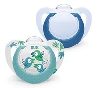 NUK Star chupete | 6-18 meses | Calma al 99% de los bebés | Chupetes de silicona sin BPA | Azul | Incluye funda | 2 unidades
