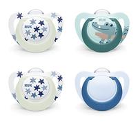 NUK Star Day & Night chupete | 18-36 meses | Calma al 99 % de los bebés | Chupetes de silicona sin BPA | Brilla en la oscuridad para encontrarlo por la noche | Cocodrilo | 4 unidades