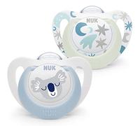 NUK Star Night chupete | 0-6 meses | Calma al 99 % de los bebés | Chupetes de silicona sin BPA | Brilla en la oscuridad para encontrarlo por la noche | Incluye funda | Azul | 2 unidades