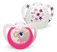 NUK Star Night chupete | 6-18 meses | Calma al 99 % de los bebés | Chupetes de silicona sin BPA | Brilla en la oscuridad para encontrarlo por la noche | Incluye funda | Rosa | 2 unidades