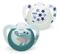NUK Star Night & Day Chupete para bebé | 6-18 meses | Chupetes fosforescentes | Silicona libre de BPA | Cocodrilo verde | 2 piezas