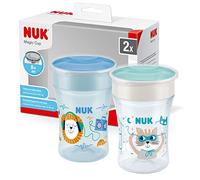 NUK Taza de aprendizaje Magic Cup | Borde 360° a prueba de fugas | 8+ meses | Libre BPA | 230ml | Erizo (azul) | 2 unidades
