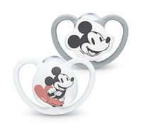 NUK Tetina Space 0-6 meses | Chupetes con ventilación extra ancha, silicona sin BPA | Mickey Mouse, gris y blanco | 2 unidades