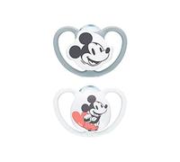 NUK Tetina Space | 6-18 meses | Chupetes con ventilación extra ancha | Silicona libre de BPA | Disney Mickey Mouse, gris y blanco | 2 unidades