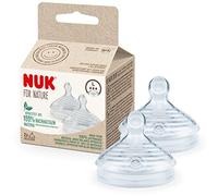 NUK Tetinas de repuesto para biberones de Nature, grandes, silicona sostenible con forma de pecho con ventilación anticólicos, sin BPA, 2 unidades, transparente