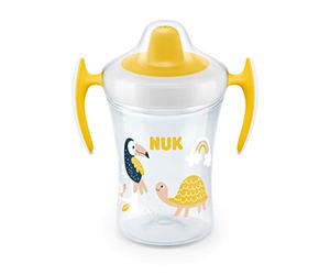 NUK Trainer Cup vaso antiderrame bebe | Boquilla blanda a prueba de fugas | +6 meses | Sin BPA | 230 ml | Tucán (transparente) | 1 unidad