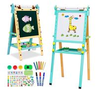 Nukdey Caballete de arte para niños con bandeja de almacenamiento de rollo de papel,pizarra blanca de altura ajustable de doble cara y caballete de pie con números y otros accesorios,juego de arte