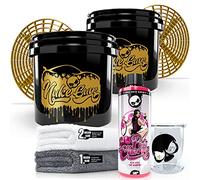 Nuke Guys Juego de 2 cubos de lavado para el cuidado del coche: champú para coche Pink Cherry, 500 ml + 2 cubos de lavado GritGuard Used Look Edition 3,5 GAL + 2 x Grit Guard + 2 x paños de microfibra