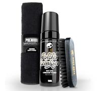 Nuke Guys Juego de limpiador de tapicería para coche, 150 ml, espuma para tapicería + cepillo textil suave + paño de microfibra, para limpieza eficiente de asientos de coche, alfombras de coche y