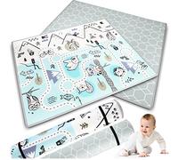 NUKIDO Alfombrilla de espuma para bebé de doble cara con bonito diseño colorido para jugar gateando, ideal como regalo, enrollable, grosor 1,5 cm, tamaño 180 x 150 cm, color azul
