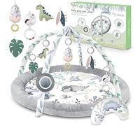 Nukido Arco de juego interactivo para bebé, 5 en 1, manta para gatear para bebé, parque infantil, con colchón, cuna para bebé, cojín para el tiempo abdominal, 2 arcos con 7 juguetes sensoriales, 56