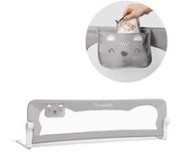 Nukido Barrera De Cama 180 x 35 x 42 cm Barandilla De Seguridad para Niños Plegable con Sistema De Bloqueo Cinturones De Seguridad Bolsillo Gris