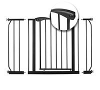 Nukido Barrera De Seguridad para Niños Extensible 75-115 cm Montaje Fácil Sin Tornillos Valla Metálica para Puerta Escalera Negro