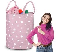 NUKIDO Cesta de juguete independiente para habitación de los niños, grande, espaciosa, diseño encantador, material duradero, fácil de limpiar, orejas fuertes, 100% algodón, 60 x 35 cm, color rosa