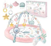 Nukido Gimansio De Actividades para Bebé Evolitivo Alfombra De Juegos con Arcos Extraíbles 7 Juguetes Multifuncionales Almohada Suave Desarrollo Sensorial Coordinación Mano-Ojo Plegable Rosa Ocean