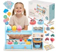 Nukido Heladería de juguete - Madera - Cocina infantil con accesorios - Caja de dinero en efectivo - Máquina de café espresso - Juego de rol