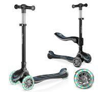 Nukido Patinete para niños - Patinete de Tres Ruedas con Asiento - Cubierta Luminosa - Ruedas LED - hasta 50 kg - Plata Negro