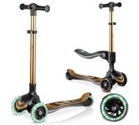 Nukido Patinete para niños - Patinete de Tres Ruedas con Asiento - Cubierta Luminosa - Ruedas LED - hasta 50 kg - Oro Negro