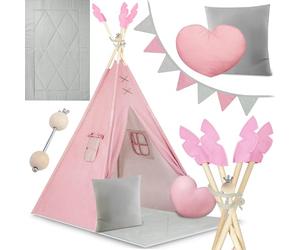 Nukido, Teepee - Tienda de campaña para niños Rosa con Guirnalda, Almohada, Alfombrilla Grande, estabilizador