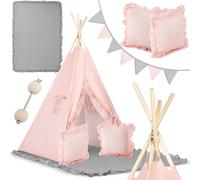 Nukido Tienda de campaña para niños Tipi Teepee Wigwam con Guirnalda, Cojines, Esterilla Grande y estabilizador Rosa