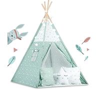 Nukido Tienda Tipi para Niños con Luces, 3 Cojines, Colchoneta Aislante y Funda - Estilo Montessori - Fácil de Plegar - Alfombra de Juegos de Algodón - 120x120x165cm