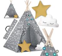 Nukido Tipi 740120 - Tienda de campaña para niños, algodón, Marco de Madera, diseño Encantador, fácil de Limpiar, 120 x 120 x 165 cm, Luces Grises, Gris con Estrellas, 740120