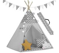Nukido Tipi Tienda de campaña para niños de algodón, Juguete para Interiores y Exteriores, Dos Almohadas, Estera Aislante, lámpara LED, Tienda India Wigwam, Madera de álamo, 120 x 120 x 165 cm, Gris