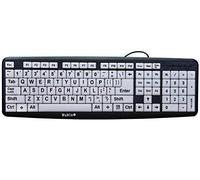 Nuklz N Teclado de computadora de impresión grande | Teclado con discapacidad visual | Teclas blancas y negras de alto contraste que facilitan la escritura, perfecto para personas mayores y aquellos