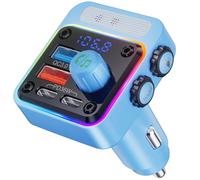NULAXY 54W Bluetooth 5.3 Cargador Adaptador para Coche 4 Puertos Carga Rápida [PD36W y QC3.0 18W], Transmisor FM con Graves Profundos, Retroiluminación LED 5 Colores, Llamadas Manos-libres, Azul Claro