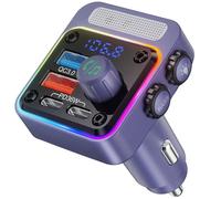 NULAXY 54W Bluetooth 5.3 Cargador Adaptador para Coche con 4 Puertos Carga Rápida [PD36W y QC3.0 18W], Transmisor FM con Graves Profundos, Retroiluminación LED 5 Colores, Llamadas Manos-libres, Morado