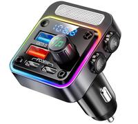 Nulaxy Transmisor FM Bluetooth 5.3 54W PD&QC3.0 Cargador de Coche con 4 Puertos de Carga, [Deep Bass & Micrófonos] Manos Libres Reproductor Música Radio Coche Adaptador Bluetooth con LED, Negro