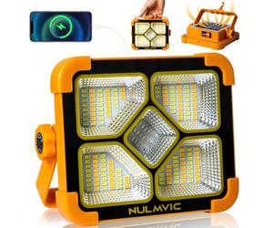 Nulmvic Foco Led Recargable Solar - 60W Foco Led Bateria 4 Modos de Luz 6000mAh Foco de Trabajo Portátil Ideal para Camping Pesca Emergencias Garaje Taller