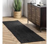 nuLOOM Alfombra de Yute Rigo Tejida a Mano, Color Negro, diseño sólido de Granja, Fibra Natural, para Dormitorio, Sala de Estar, Comedor, Pasillo, Oficina, Cocina, Entrada